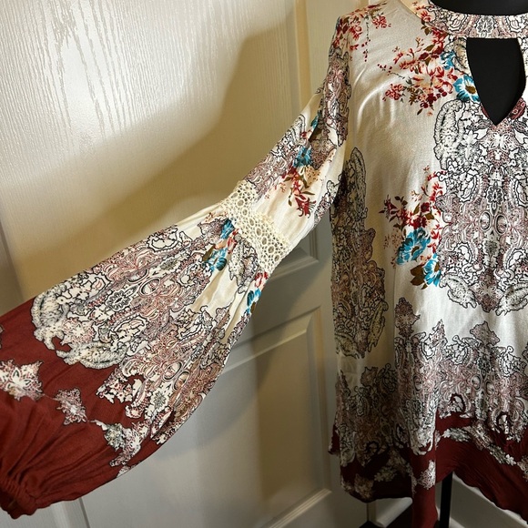 Coco & Jaimeson Oversized Hippie Boho Peasant Balloon Sleeve Tunic Top Womens M - Picture 3 of 8